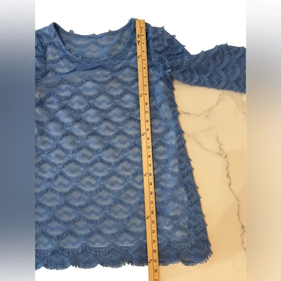 Sara Campbell Blue Fringe Tunic Top in XS